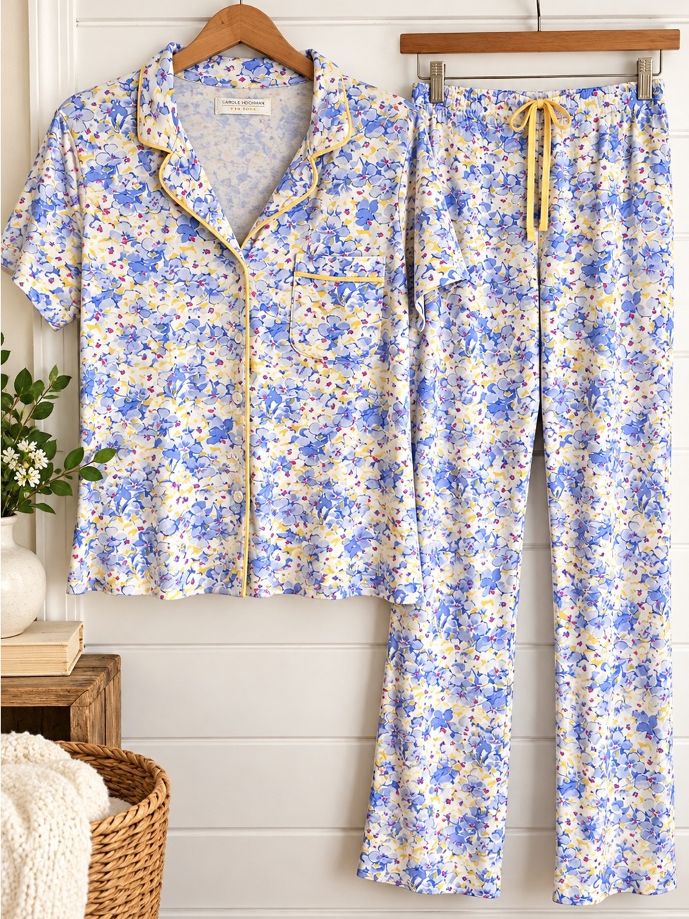 Carole Hochman Blue & Yellow Floral Short-Sleeve Pajama Set 1x